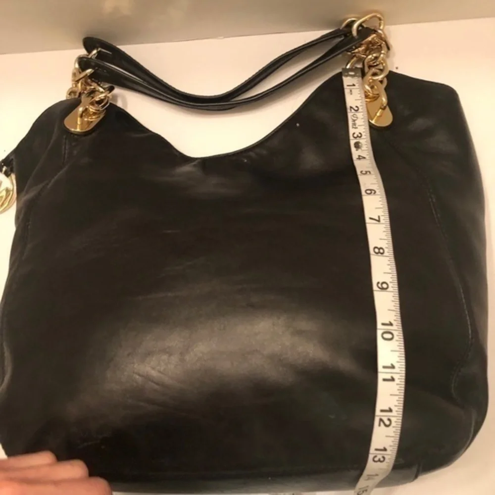 Michael kors black leather chain link tote bag